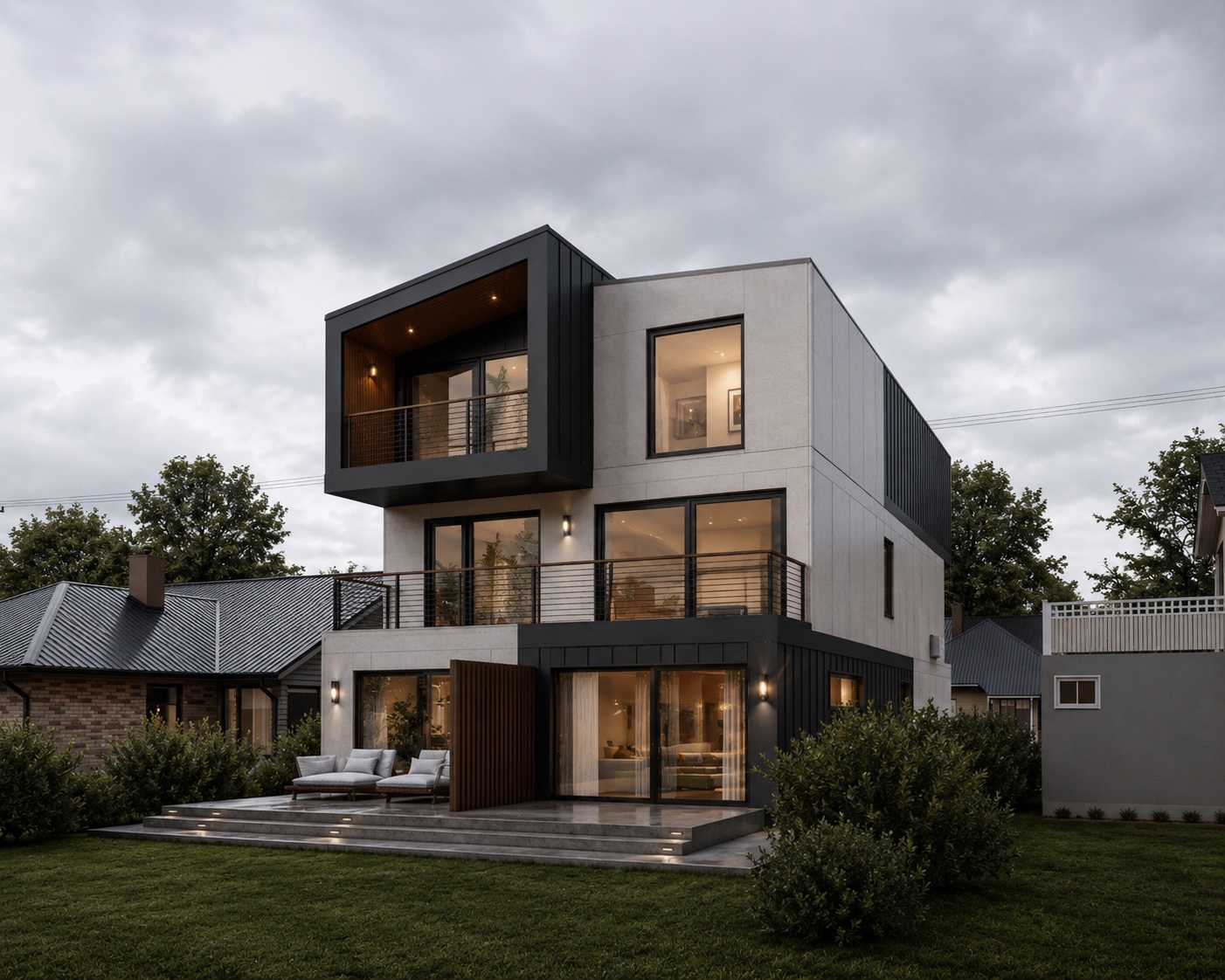 Modern prefab duplex Sooke British Columbia — exterior view 3